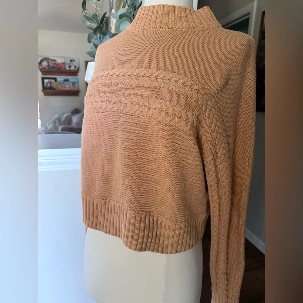 Pink Lily tan cropped mock neck sweater S